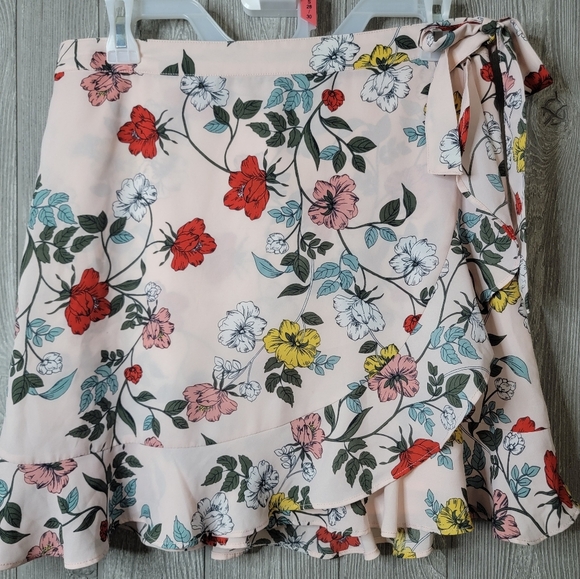 Jack By BB Dakota Floral Wrap Skirt - Pink with Multicolor Flowers - Picture 1 of 4